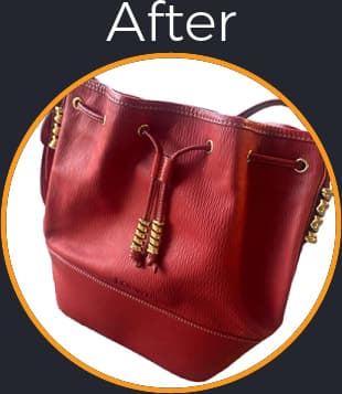 Leather Restored for a LOEWE-Color Faded Designer Red Leather Purse - After Picture