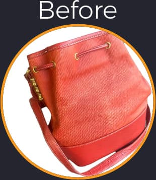 Leather Restored for a LOEWE-Color Faded Designer Red Leather Purse - Before Picture