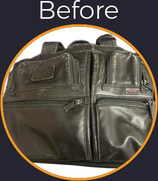 Tumi Briefcase with Discoloration, Dryness, Scuffs, and Oily Restored and Repaired in Los Angeles - Before Picture