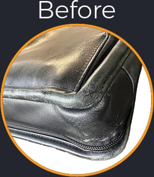 Tumi Leather Briefcase with Scuffing, Scratches, Fading, Discoloration Fully Recolored and Restored - Before Picture