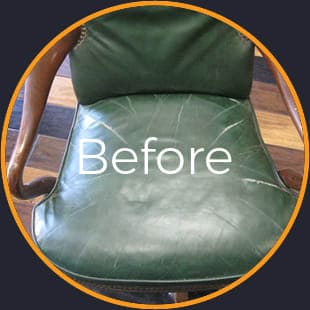 Cracked Old Antique Leather Side Chair Restored to Original Color in Irvine, CA - Before Picture