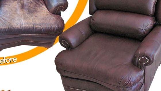 Restoring Century Furniture leather recliner chair with color fading and wear – two-tone brown finish Before and after image of restoring Century Furniture leather recliner chair with faded two-tone finish