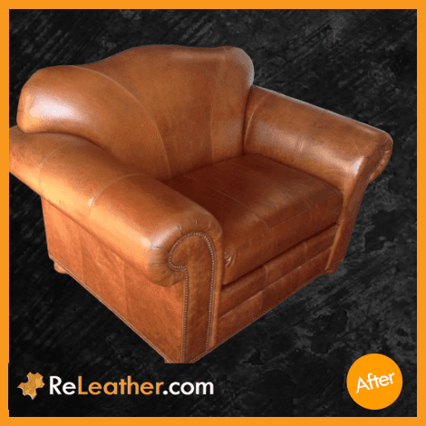 Tan aniline double-wide chair refreshed tan tone restored after cleaning
