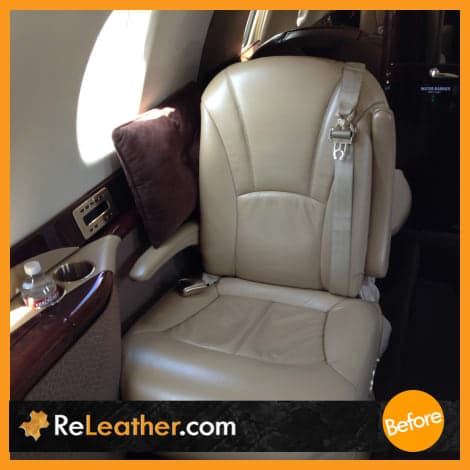 Aircraft leather interior before restoration – Newport Beach