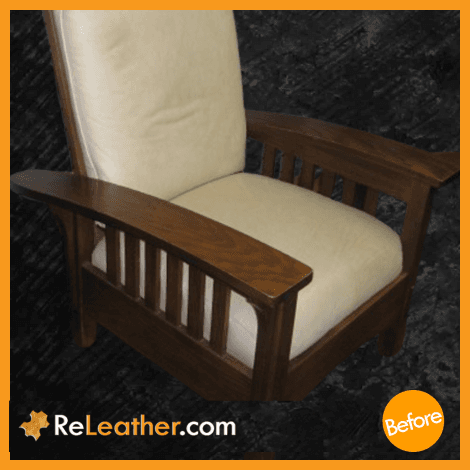 Beige pigmented Morris Stickley high leg style chair Laguna Niguel before