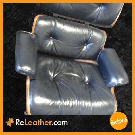 Black pigmented Herman Miller Eames chair before restoration
