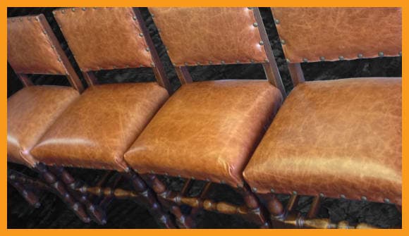 Leather for dining chairs - reupholstered Cromwellian chairs after restoration Leather for dining chairs - reupholstered Cromwellian chairs after restoration