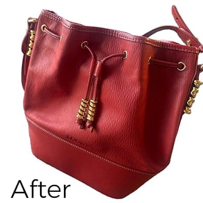 Leather Restored Loewe Designer Red Leather Purse Handbag - After Leather Restored Loewe Designer Red Leather Purse Handbag - After