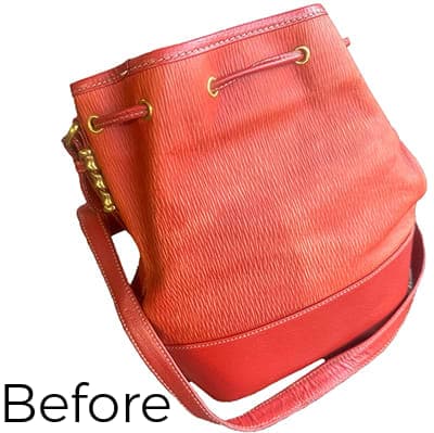 Leather Restored Loewe Designer Red Leather Purse Handbag - Before Leather Restored Loewe Designer Red Leather Purse Handbag - Before