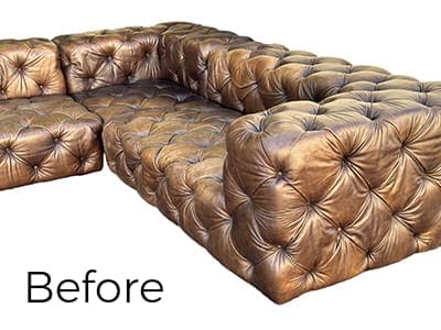 Tufted Distressed Wax Pull Up Sectional Sofa Color Restored - Before Tufted Distressed Wax Pull Up Sectional Sofa Color Restored - Before