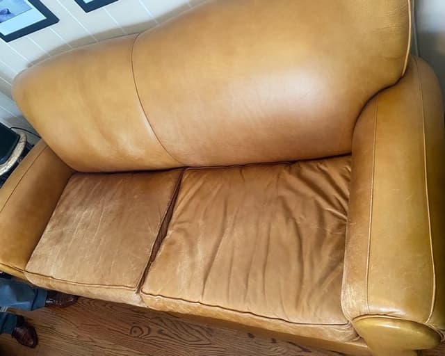 Before Picture of Leather Reupholstery Thomasville Leather Sofa in San Diego