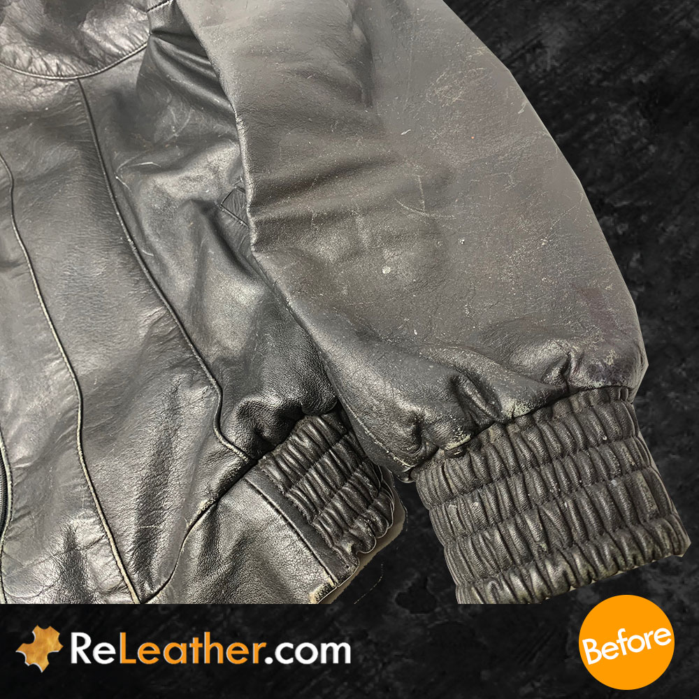Refurbish Black Leather Coat - Fix Discoloration, Scratches, and Scuffs - Before