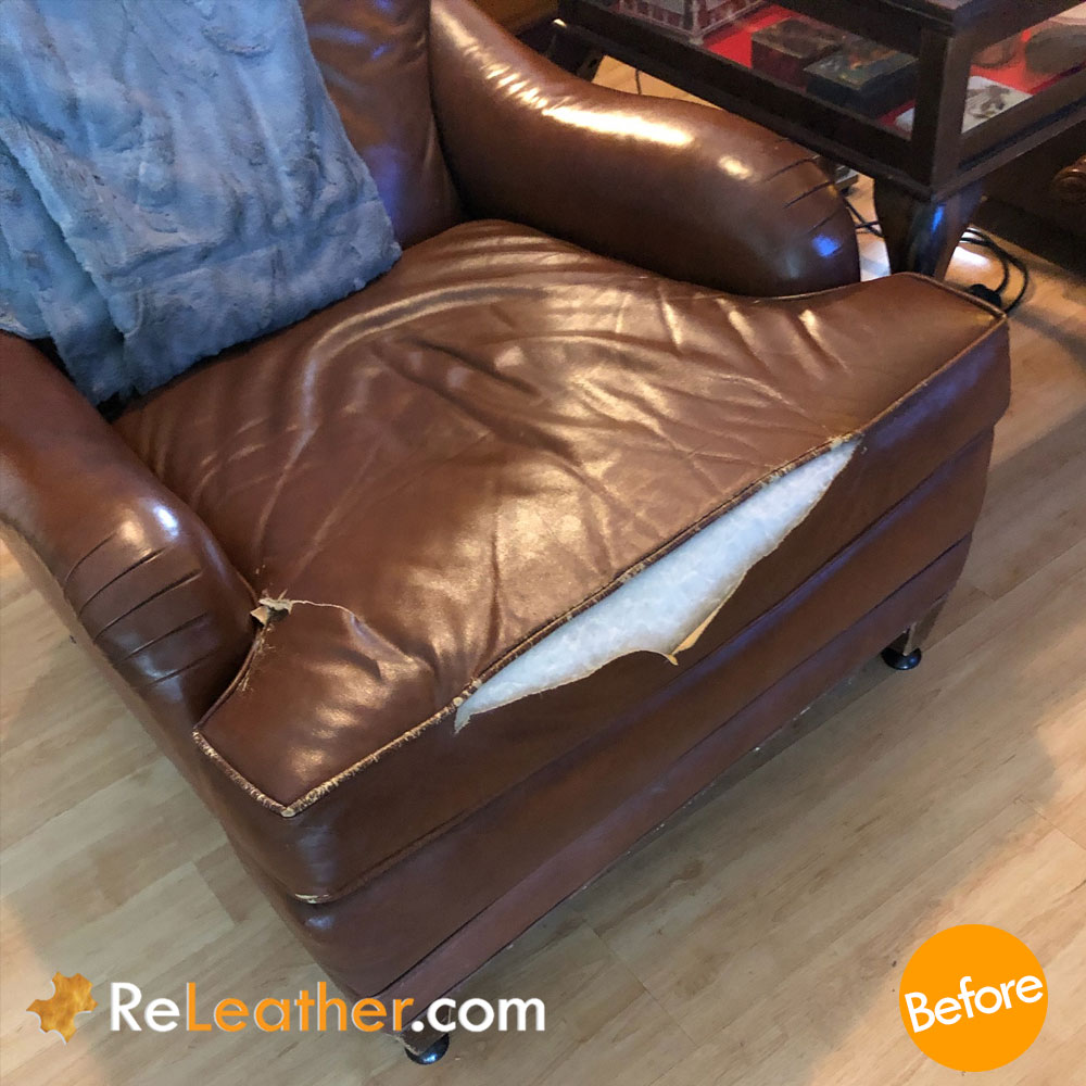 Recover Ripped Seamed Leather Seat Cushion - Before