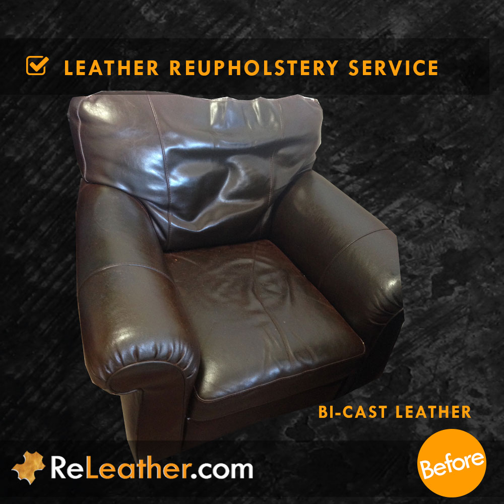 Bi-Cast Lounge Recliner Chair Upholstered to Real Leather