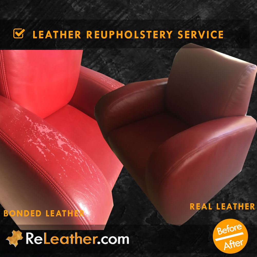 Bonded Lounge Red Chair Upholstered to Real Leather