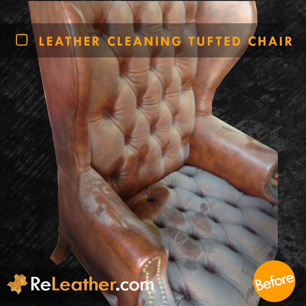 Leather Cleaning Tufted Chippendale Wing Chair - Before